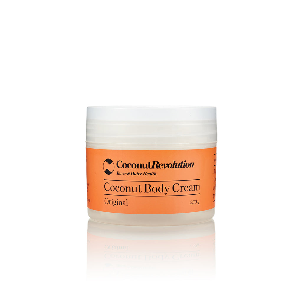 coconut oil body cream original for moisturizing sensitive and dry skin.