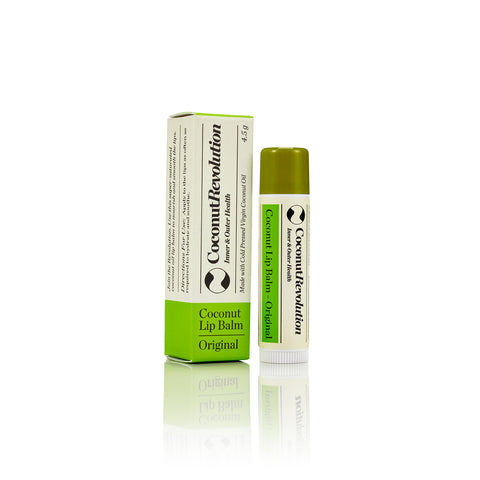 coconut oil original lip balm for super hydrating sensitive, dry and cracked lips.