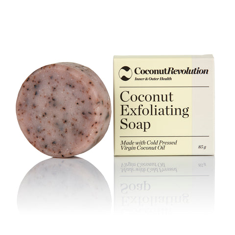 Coconut exfoliating soap for dry and sensitive skin.